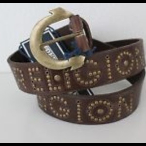 True Religion Embossed Letter Belt Brown