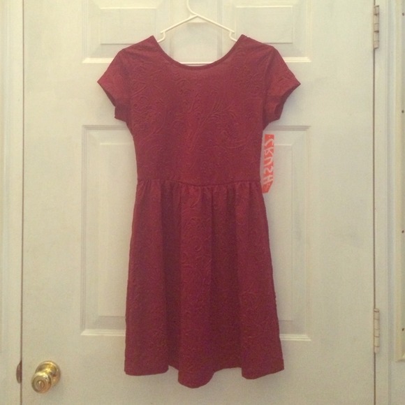 Red textured formal open back dress