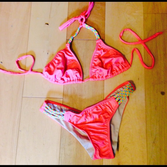 Odina Coral Bikini with Braided Ties