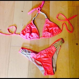 Odina Coral Bikini with Braided Ties