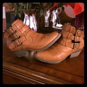 Brown, buckle booties