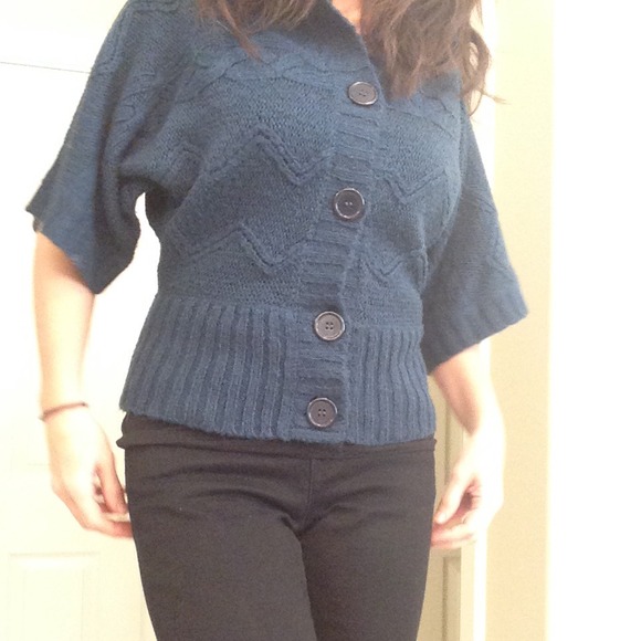 Blue/green button front knit sweater - Picture 3 of 3