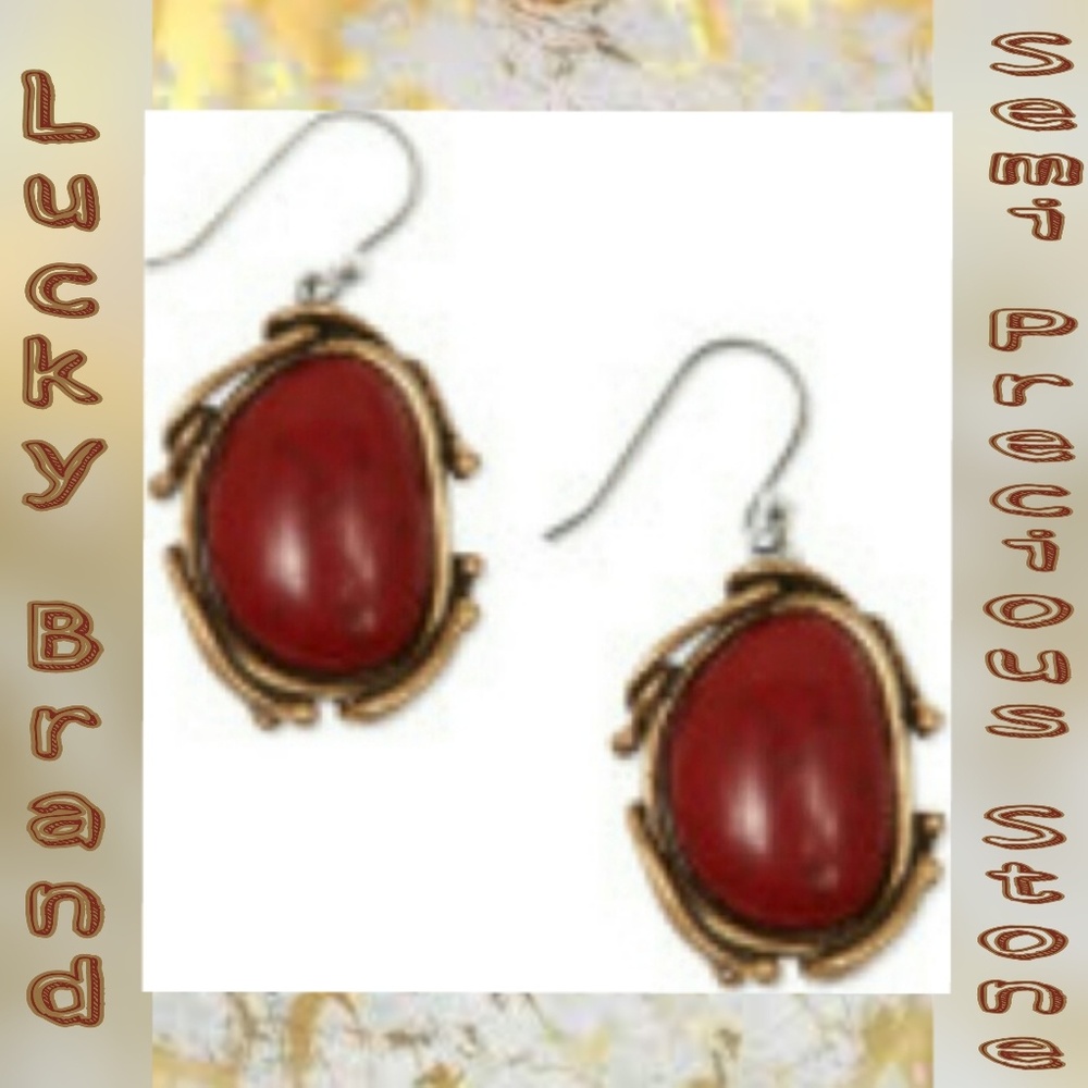 LUCKY BRAND DROP EARRINGS~RED SEMI-PRECIOUS~NWOT~
