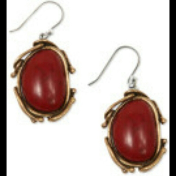 LUCKY BRAND DROP EARRINGS~RED SEMI-PRECIOUS~NWOT~🎁🎄Christmas Present🎄🎁 - Picture 2 of 5