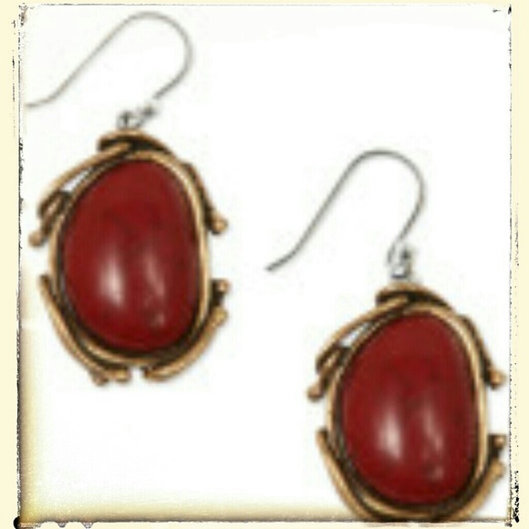 LUCKY BRAND DROP EARRINGS~RED SEMI-PRECIOUS~NWOT~🎁🎄Christmas Present🎄🎁 - Picture 3 of 5
