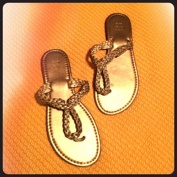 Metallic silver open back sandals