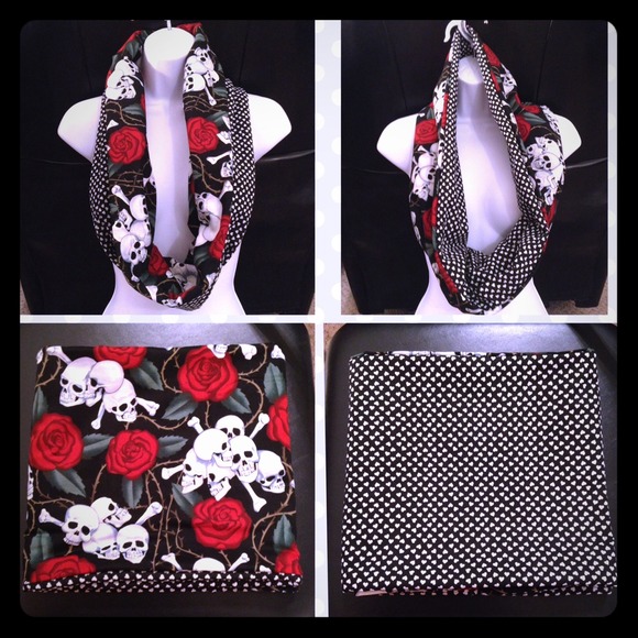 Handmade skull and heart scarf