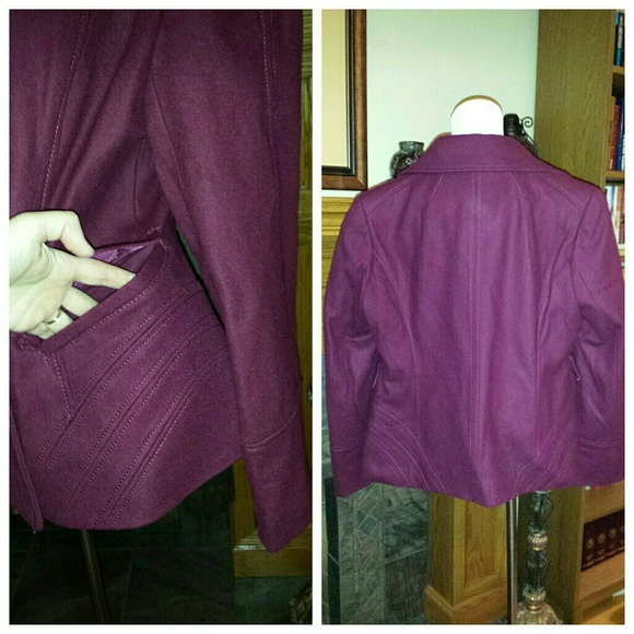 ☆HP×3☆ NWOT Petite Bordeaux Wool PeaCoat - Picture 3 of 4