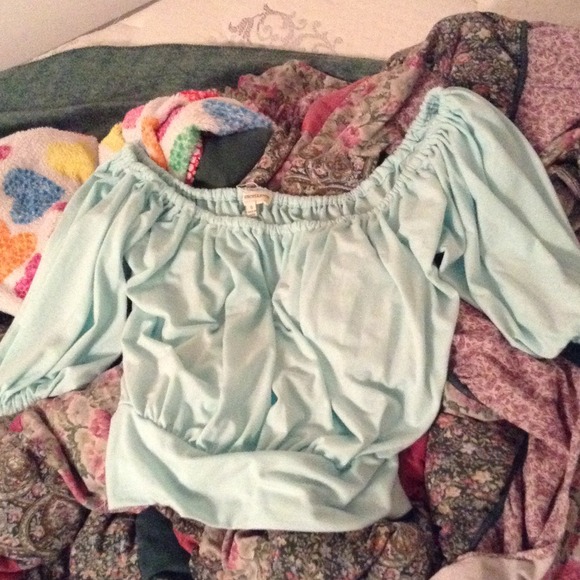Light blue off the shoulder top NWOT