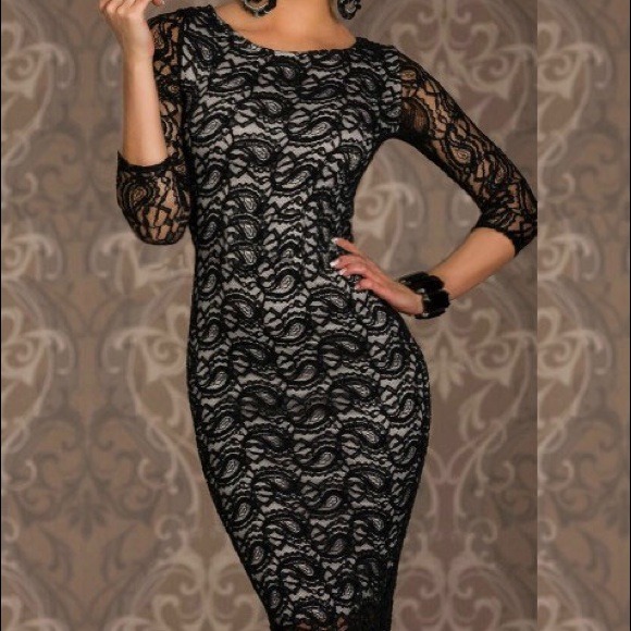 Sexy Black White Mesh Midi Bodycon Dress - Picture 2 of 2