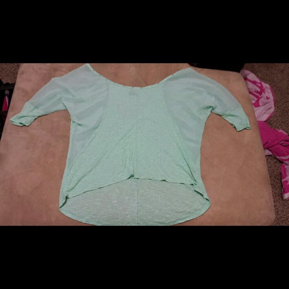Off the shoulder light blue hi low top