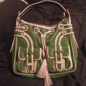 Isabella Fiore Green Handbag w/ Cream trim tassels