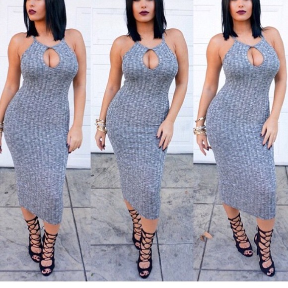 SOLD Grey bella midi dress