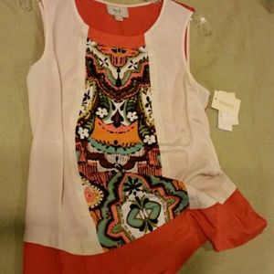 ECI Cute silky TRIBAL design top NWT