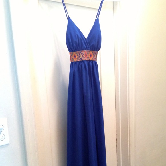Vibrant Blue Maxi with tribal detail