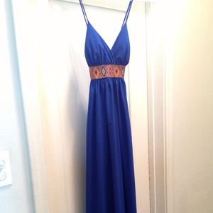 Vibrant Blue Maxi with tribal detail