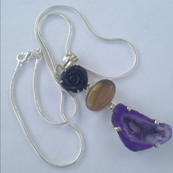 SS Madagascar & Druzy Necklace - Picture 2 of 3