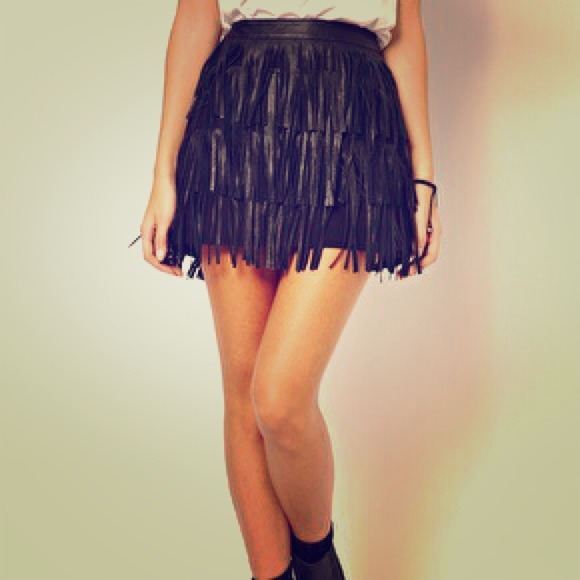Fringe leather skirt