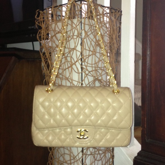 Beige Quilted Flap Purse