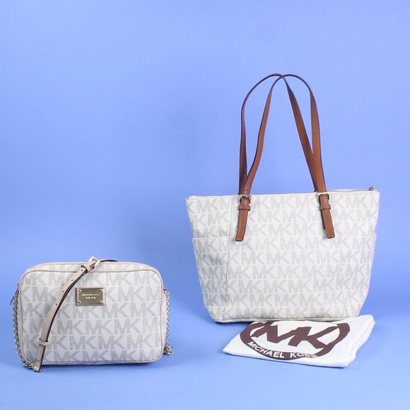 Michael Kors Jet Set Large Logo Vanilla 2 bags set