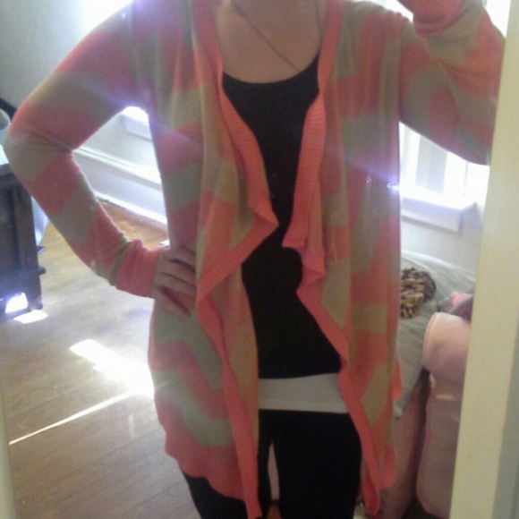 Chevron coral and tan sweater