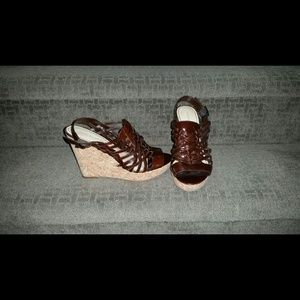 Enzo Angiolini brown leather wedge heels