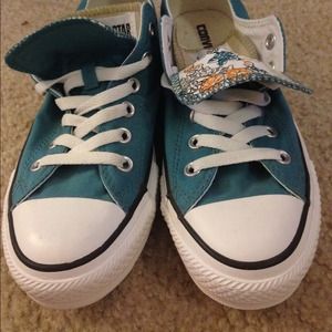 Blue All Star Converse with Floral Foldable Tongue