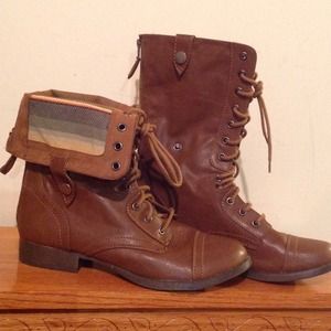 lei Lace up Fold over Combat boots women's 11