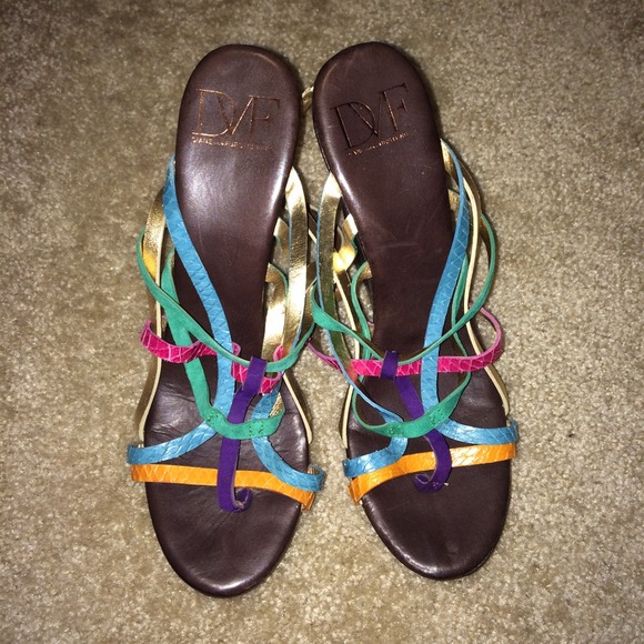 DVF mixed leather multicolor wooden platforms - Picture 3 of 6