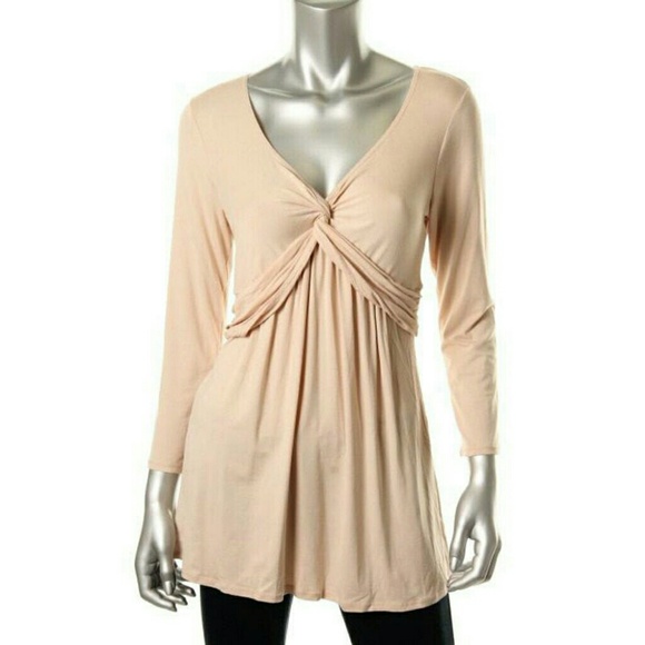 NWT - STUDIO M Beige Twist-Front Jersey Shirt