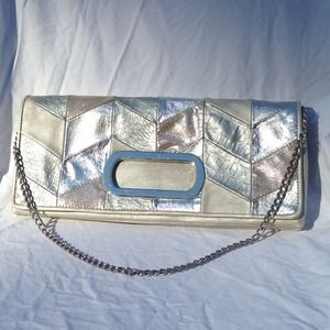 Nine West metallic Silver Clutch w/ Chain