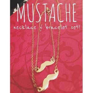 CUTE gold mustache matching jewelry set 😎