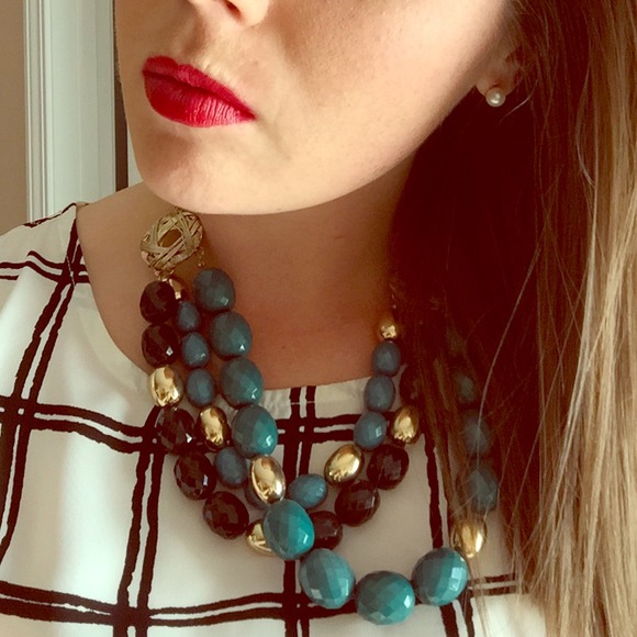 Teal, Black, and Gold Statement Necklace