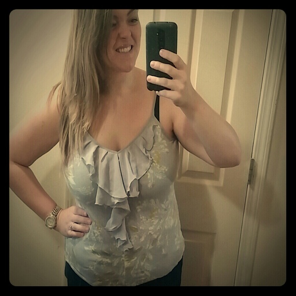 Purpley-beige floral top with ruffles