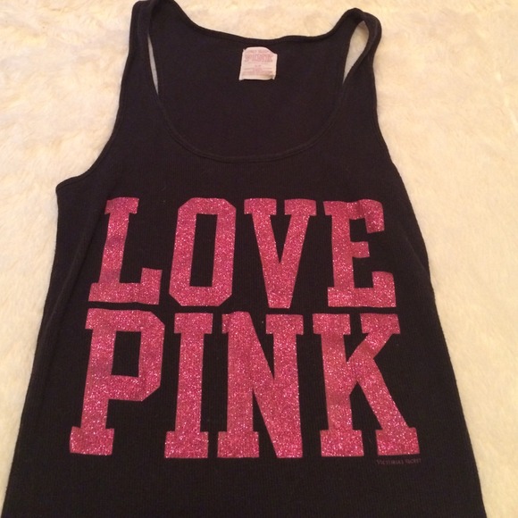 'Love Pink' Black Glitter Tank