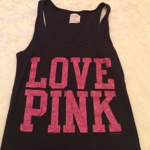 'Love Pink' Black Glitter Tank
