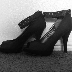 Rampage black peep toe heels with ankle strap