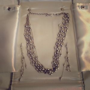 Silver multi-strand beaded necklace w/ earrings