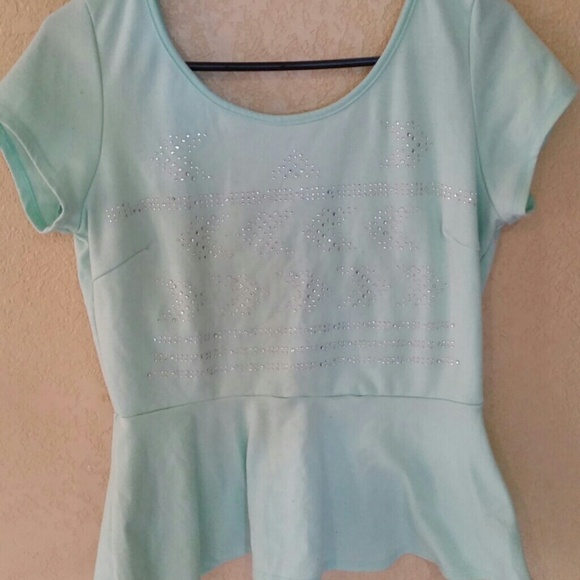Mint Sparkly Peplum Bow Top