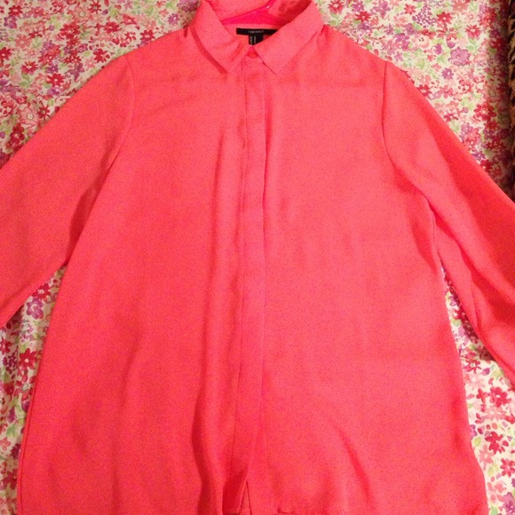 F21 coral sheer blouse