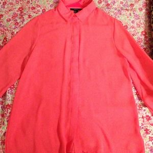 F21 coral sheer blouse