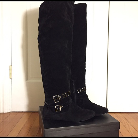 JustFab Leona Black Over the Knee Boots Size 7