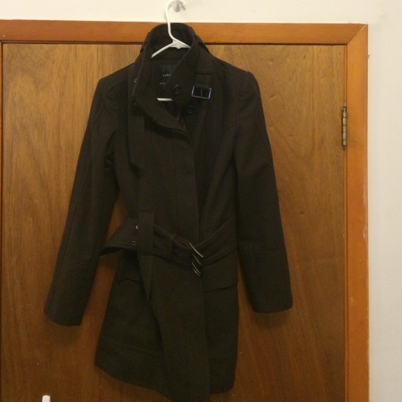 Zara basic long brown coat with belt.