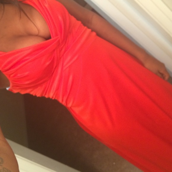 Sunset orange floor length dress - Picture 1 of 4