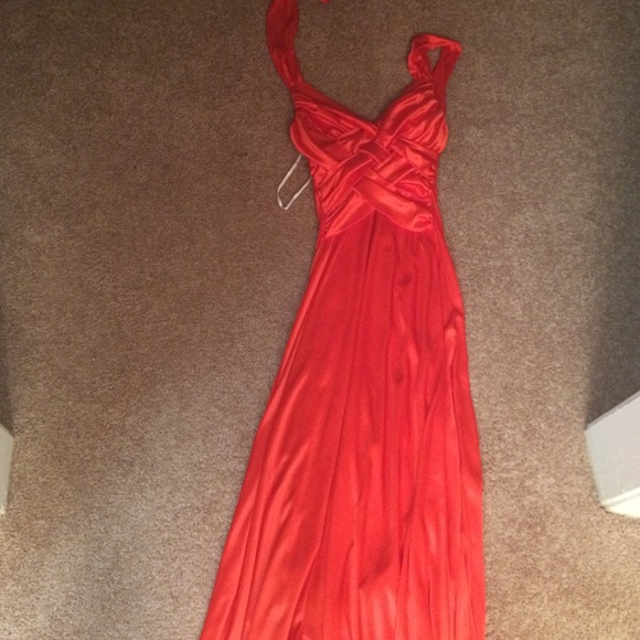 Sunset orange floor length dress - Picture 3 of 4