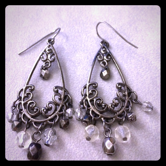 Black, gray and white rhinestone drop earrings