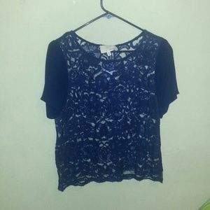 Bule short sleeve lace shirt