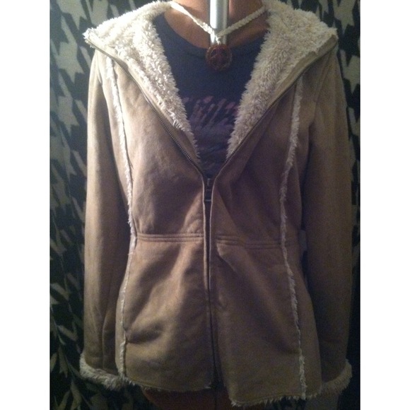 Tan suede winter fur coat