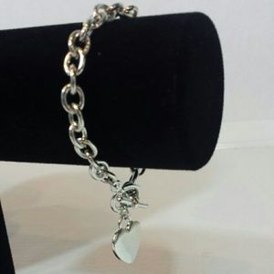 Siver Tone Chain and Heart Pendant Bracelet