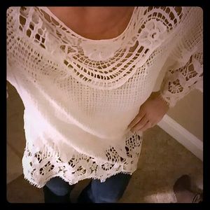Crocheted long white/cream top